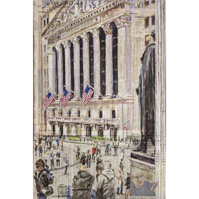 George Looking Over NYSE 36x24 Acrylic on WSJ